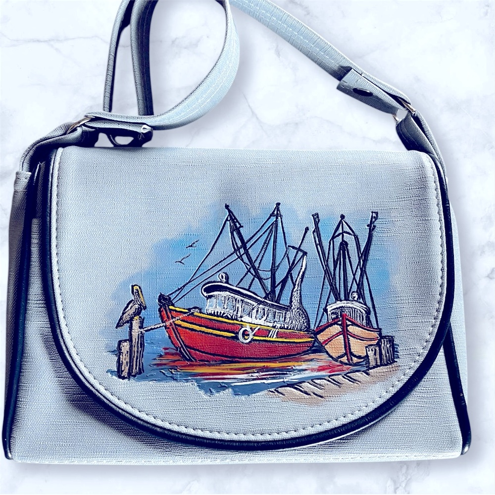 VTG Vintage Blue “The Original Florida Keys” Handbag Sail Boat! Clearing out!